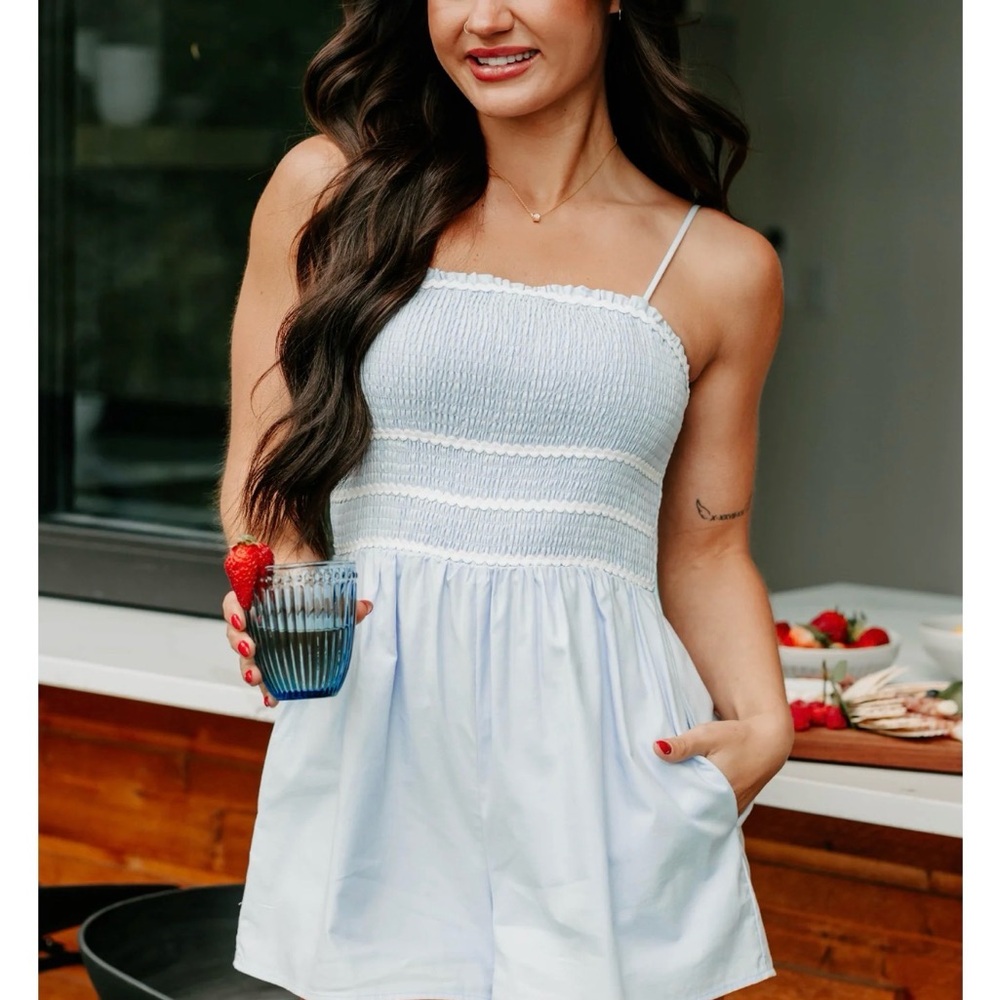 NanaMacs Light Blue Smocked Romper